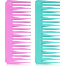 Patelai Large Hair Detangling Comb Wide Tooth Comb for Curly, Thick Hair Wet or Dry, No Handle, Anti-static, Plastic, Unisex, Cyan, Rose Red