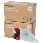 Compostic Home Compostable Resealable Snack Bags (6x 3.5), Microwave & Freezer Safe, Organic Food Storage Container, 200 Count