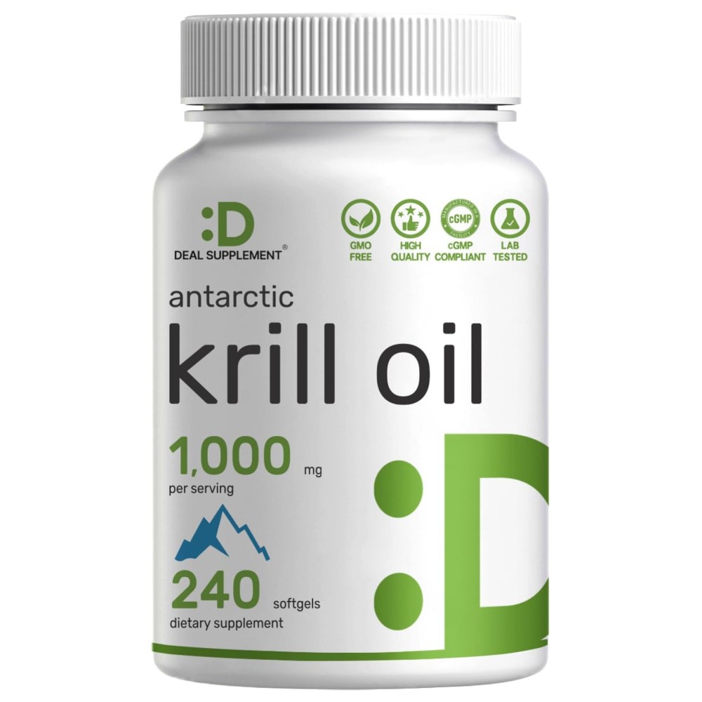 DEAL SUPPLEMENT Antarctic Krill Oil, 1,000mg Per Serving, 240 Softgels - Mercury Free, No Fishy Taste - Rich in Omega-3s, EPA, DHA, Astaxanthin, & Phospholipids - Non-GMO, No Gluten
