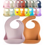 YMCF Products 2-Pack Waterproof Silicone Baby Bib Lightweight Comfortable Easy-Wipe Clean (Cloud/Marigold, Large)