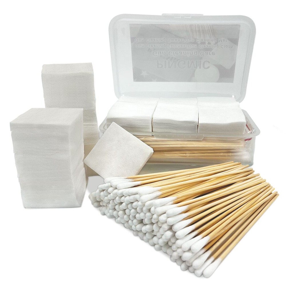 Gun Cleaning Supplies in Storage Box - Gun Cleaning Patches 300PCS and Long Cotton Swabs 200PCS, 6 Cotton Swabs, 2 x 2 Lint Free Cloth Fit Most Caliber Firearms .30/.38 Cal/ 9 mm