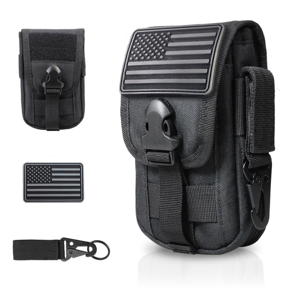 WYNEX Tactical Phone Pouch Molle,Smartphone Holster Bag EDC Utility Cellphone Lock Card Holder Organizer Fit for Waist Belt Case Include Tactical Gear Clip and U.S.A Patch