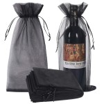 HRX Package 30pcs Black Organza Wine Bags, Sheer Mesh Bottle Gift Pouches Wine Covers Dresses with Drawstring for Halloween