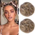 REECHO Space Bun Hair Pieces, 2 PCS Mini Claw Clip in Messy & Cat Ears Fake Hair Bun Extensions HB001 Wig Accessory Updo Hairpieces for Women Girls (Pack of 2-3.5 Wavy, Dark Blonde)