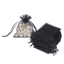 HRX Package Black Organza Bags 3x4 inch 100pcs, Mesh Candy Bags Jewelry Gift Pouches Drawstring Empty Sachet for Halloween Present Giveaways