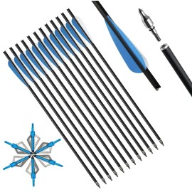 IRQ 20 Inch Crossbow Bolts and Crossbow Broadheads Set, Carbon Crossbow Arrows for Hunting and Outdoor Practice, 12 Arrows, 6 Broadheads(18 Pack)