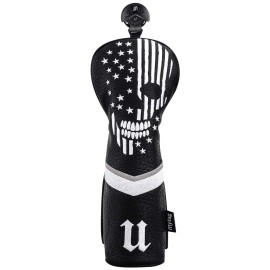 caiobob mytag Golf Skull Skeleton Head Cover Golf Club Black Leather Headcovers Set Fits Driver Fairway Wood Hybrid (1pc Hybrid Cover)