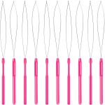 10 Pieces Hair Extension Loop Needle Threader Pulling Hook Tool and Bead Device Tool Loop Threader for Hair or Feather Extensions (Rose Red)