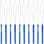 10 Pieces Hair Extension Loop Needle Threader Pulling Hook Tool and Bead Device Tool Loop Threader for Hair or Feather Extensions (Blue)