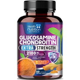 Glucosamine Chondroitin 2100mg - 3X Strength Joint Support Supplement with MSM, Glucosamine Sulfate, Turmeric, Boswellia, Quercetin for Cartilage, Flexibility & Mobility, Bottled in USA, 60 Capsules