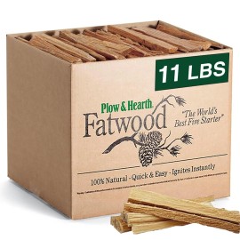 Plow & Hearth 11 LBS Fatwood Fire Starter Sticks Organic Kindling, Easy Ignition Fat Wood, All Natural Firestarters for Fire Pit, Wood Stoves, Fireplaces, Campfires, Bonfires, BBQ