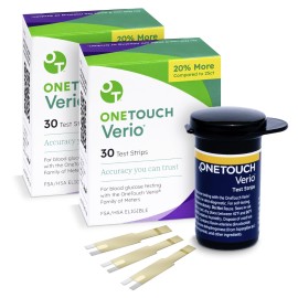 OneTouch Verio Test Strips for Diabetes Value Pack - 60 Count - for Blood Sugar Monitor - Home Self Glucose Testing - 2 Boxes, 30 Strips Per Pack