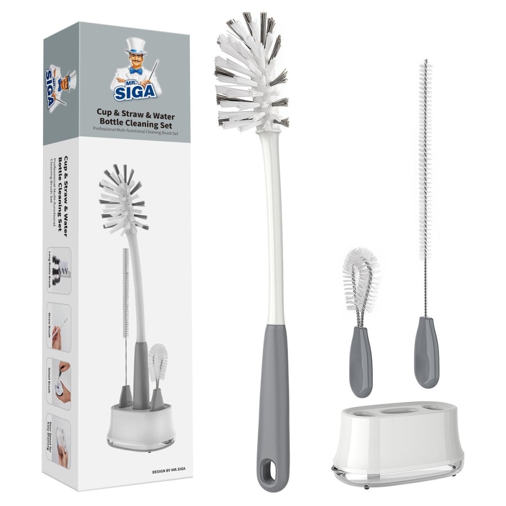 MR.SIGA Water Bottle Brush Cleaning Set with Storage Holder, Cleaning Brushes for Tumbler, Straw, Baby Bottles, Drinking Glasses