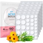 TKTK Hydrocolloid Acne Patches, Pimple Patches for Face with Tea Tree & Calendula Oil - 4 Sizes Clear Cover Stickers, Invisible for Day & Night Use (180 Count)