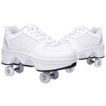Double-Row Deform Wheel Automatic Walking Shoes Invisible Deformation Roller Skate 2 in 1 Removable Pulley Skates Skating Parkour (Low Waist Silver, US 5.5)