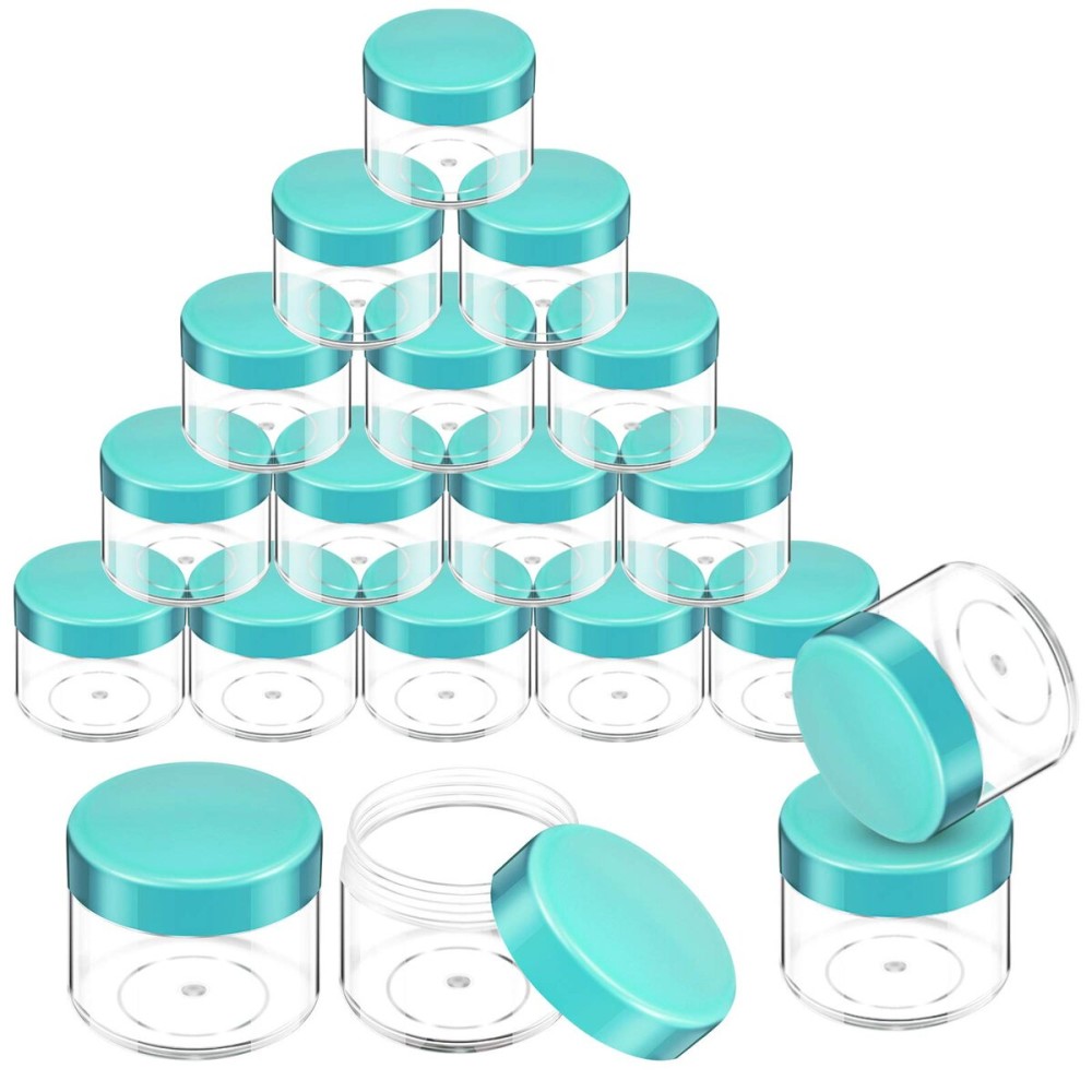 20 Pieces Round Pot Jars Plastic Cosmetic Containers Set with Lid for Liquid Creams Sample, 20 ml/ 0.7 oz (Teal Lid)