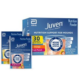 Juven Therapeutic Nutrition Drink Powder Including Collagen Peptides, Amino Acids, and HMB For Wound Healing Support, Variety Pack: Orange & Fruit Punch, 30 Packets