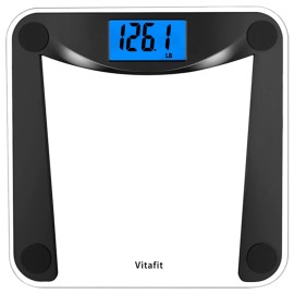 Vitafit Digital Bathroom Weight Scale for Body Weight, High Accuracy Assured by Weighing Professional Since 2001,Extra Large Blue Backlit LCD and Step-On, 400lb/182kg, Superb Black