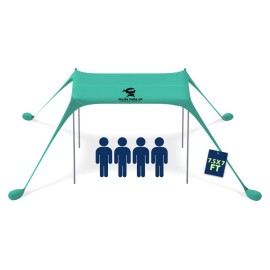 SUN NINJA Pop Up Beach Tent Sun Shelter UPF50+ with Sand Shovel, Ground Pegs and Stability Poles, Outdoor Shade for Camping Trips, Fishing, Backyard Fun or Picnics (7x7.5 FT 4 Pole, Green)
