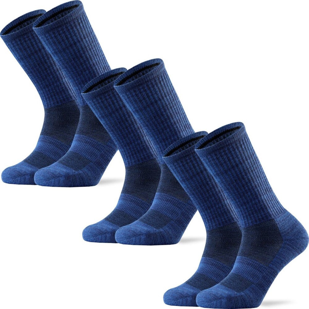 Ortis Men\'s Merino Wool Cushion Crew Socks with Moisture Wicking Control Light Weight Breathable for Outdoor Hiking Cycling(Blue XL)