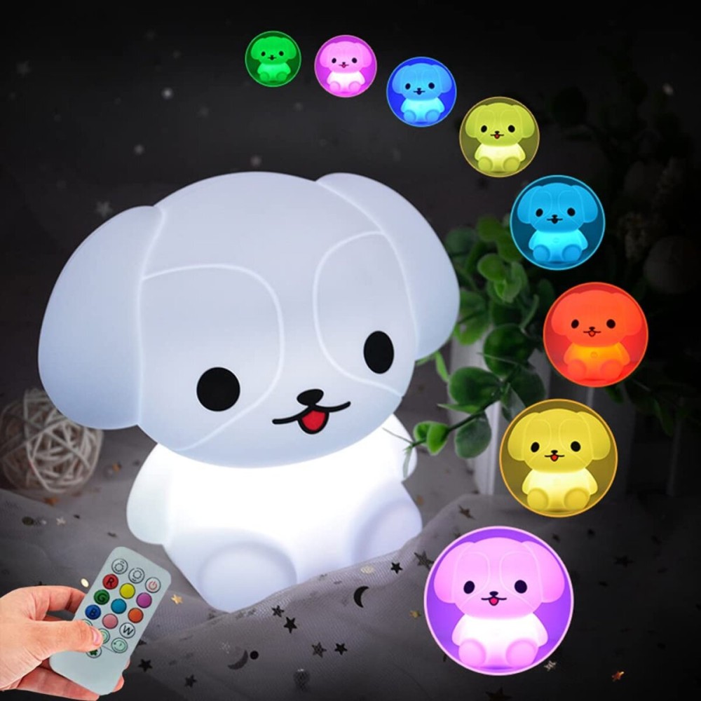 Glinrui Night Lights Dog Silicone Bedside lamp for Children, Baby Nursery Light Decorative Lamps Decompression Light - Break Resistant/Eye Caring/Adjustable Brightness & Color/Time Setting - Medium