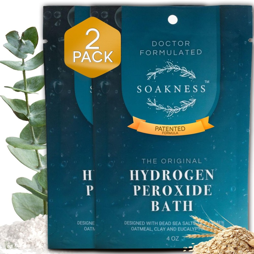 Soakness Hydrogen Peroxide Epsom Salt Bath Soak - USA-Made - Patented Bath Salts, Muscle Recovery, & Skin Detoxification - Magnesium Salts for Bathing - Doctor Formulated Pure Epsom Salt (2-Pack)