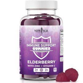 NEW AGE Immune System Support Gummies - Sambucus Black Elderberry Gummies with Vitamin C and Zinc (Immune Support 60 Gummies)