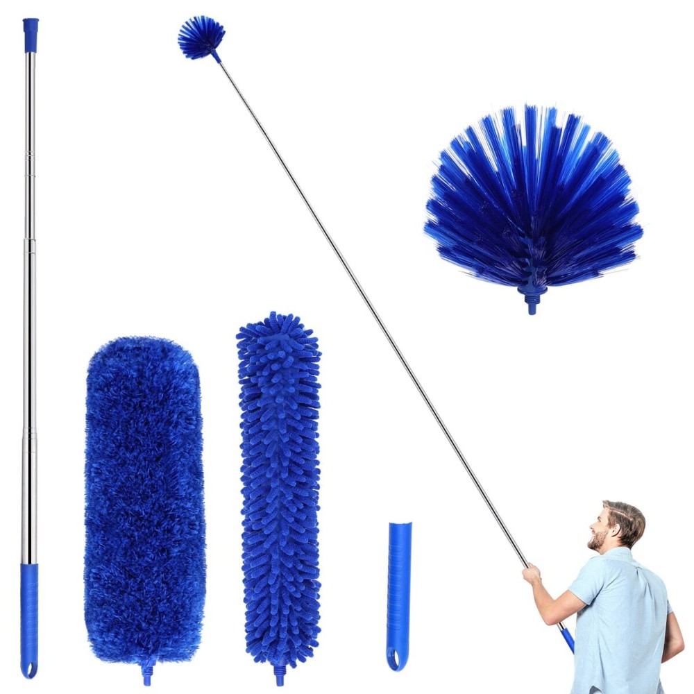 ZZ LAZYCOTTAGE Duster, Microfiber Dusters with 2 Handle Sets, Durable 15-98.1 Inches Long Telescopic Rod, Washable, Feather Dusters for Cleaning Cobweb and Ceilings Fans, 5 Pack (Blue)