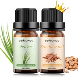 Sedbuwza Sandalwood Vetiver Essential Oil Set, Sandalwood Fragrance Oil Vetiver Scent Oil Set for Diffuser, Aromatherapy, Massage, Soap, Candle Making 2 x 10 ml