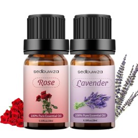 Sedbuwza Rose Lavender Essential Oil Set, Rose Fragrance Oil Lavender Scent Oil Set for Diffuser, Aromatherapy, Massage, Soap, Candle Making 2 x 10 ml