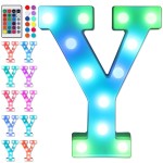 Foaky Colorful LED Letter Lights with Remote,Marquee Light Up Letters Sign for Night Light Wedding/Birthday Party Battery Powered Christmas Lamp Home Bar Decoration(Y)