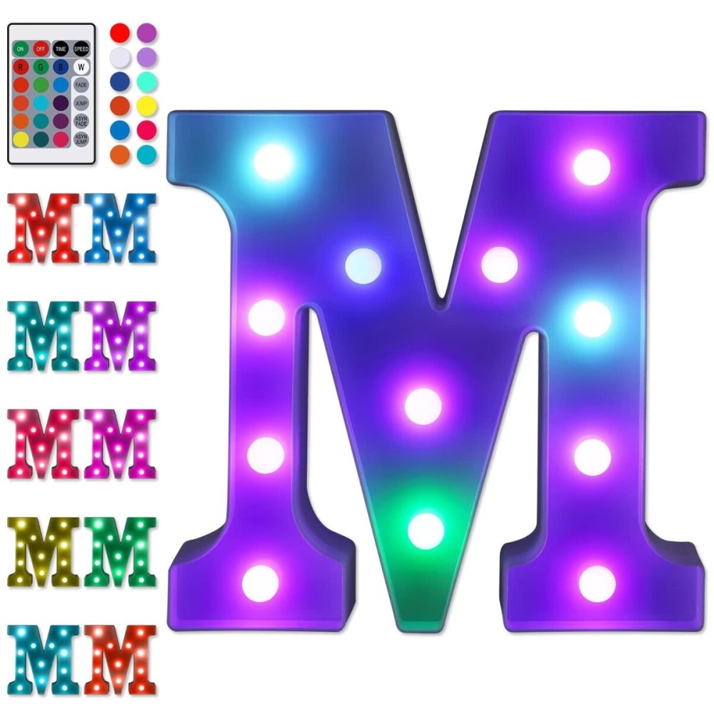 Foaky Colorful LED Letter Lights with Remote,Marquee Light Up Letters Sign for Night Light Wedding/Birthday Party Battery Powered Christmas Lamp Home Bar Decoration(M)