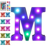 Foaky Colorful LED Letter Lights with Remote,Marquee Light Up Letters Sign for Night Light Wedding/Birthday Party Battery Powered Christmas Lamp Home Bar Decoration(M)