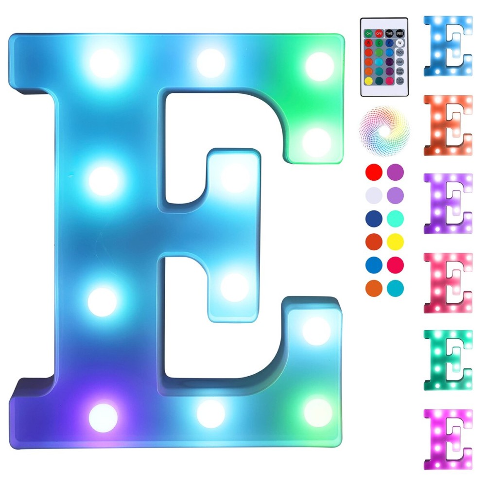 Foaky Colorful LED Letter Lights with Remote,Marquee Light Up Letters Sign for Night Light Wedding/Birthday Party Battery Powered Christmas Lamp Home Bar Decoration(E)
