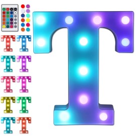 Foaky Colorful LED Letter Lights with Remote,Marquee Light Up Letters Sign for Night Light Wedding/Birthday Party Battery Powered Christmas Lamp Home Bar Decoration(T)