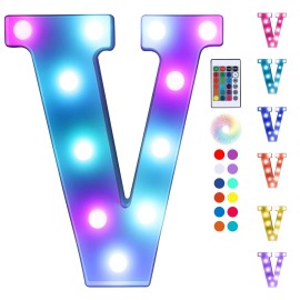 Foaky Colorful LED Letter Lights with Remote,Marquee Light Up Letters Sign for Night Light Wedding/Birthday Party Battery Powered Christmas Lamp Home Bar Decoration(V)