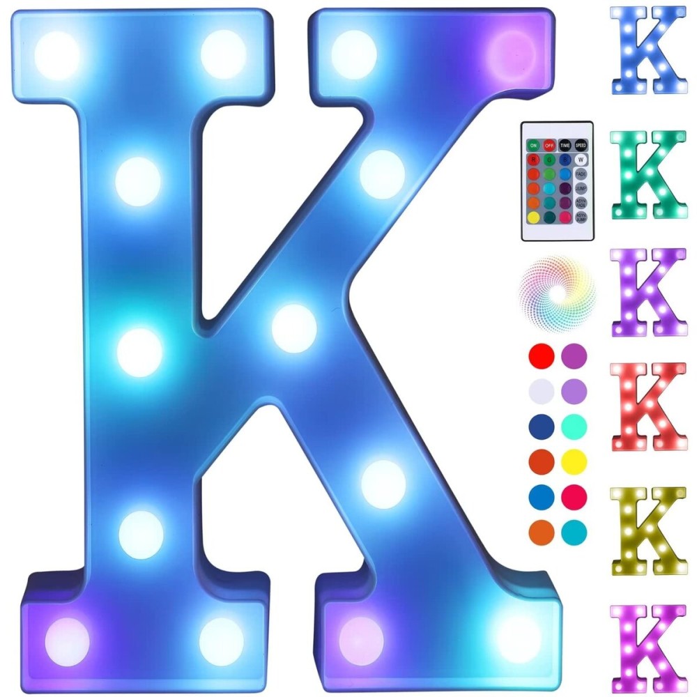 Foaky Colorful LED Letter Lights with Remote,Marquee Light Up Letters Sign for Night Light Wedding/Birthday Party Battery Powered Christmas Lamp Home Bar Decoration(K)