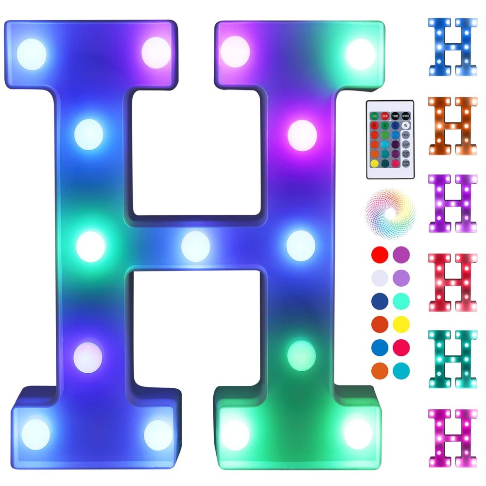 Foaky Colorful LED Letter Lights with Remote,Marquee Light Up Letters Sign for Night Light Wedding/Birthday Party Battery Powered Christmas Lamp Home Bar Decoration(H)
