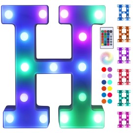 Foaky Colorful LED Letter Lights with Remote,Marquee Light Up Letters Sign for Night Light Wedding/Birthday Party Battery Powered Christmas Lamp Home Bar Decoration(H)