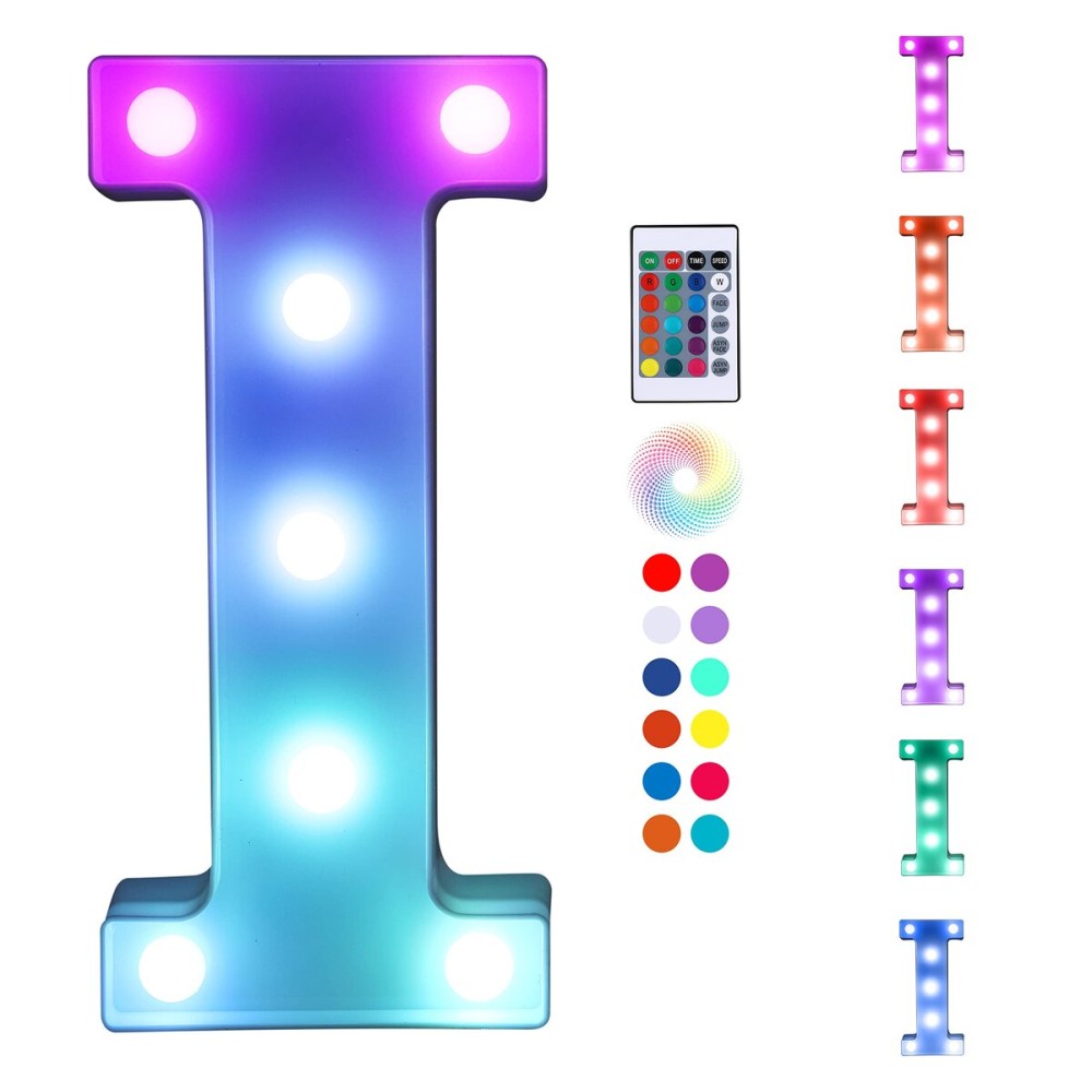 Foaky Colorful LED Letter Lights with Remote,Marquee Light Up Letters Sign for Night Light Wedding/Birthday Party Battery Powered Christmas Lamp Home Bar Decoration(I)