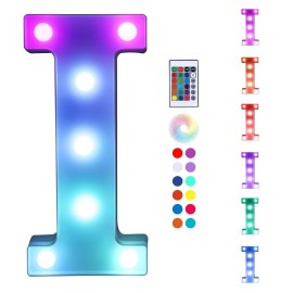 Foaky Colorful LED Letter Lights with Remote,Marquee Light Up Letters Sign for Night Light Wedding/Birthday Party Battery Powered Christmas Lamp Home Bar Decoration(I)