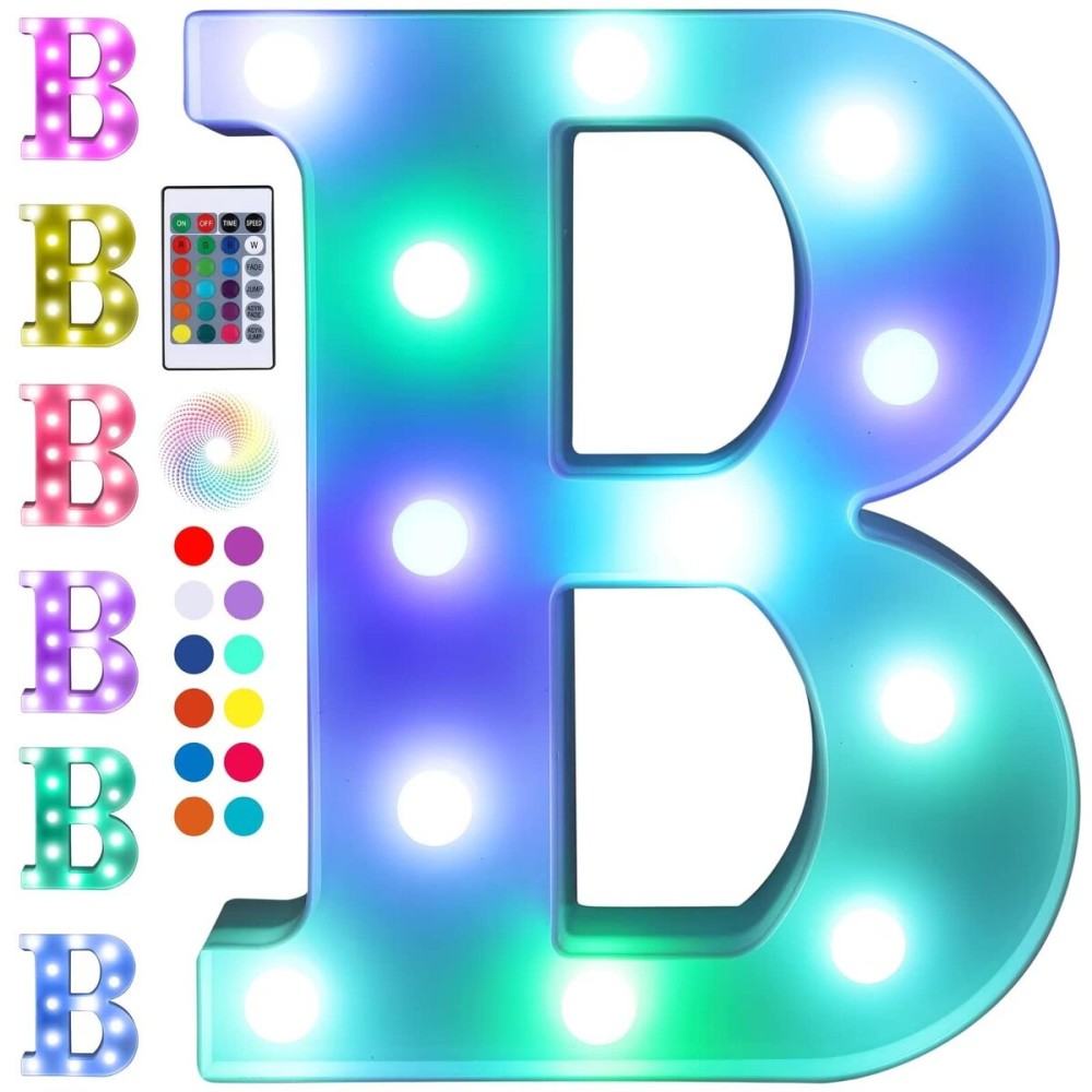 Foaky Colorful LED Letter Lights with Remote,Marquee Light Up Letters Sign for Night Light Wedding/Birthday Party Battery Powered Christmas Lamp Home Bar Decoration(B)