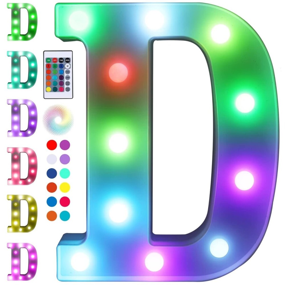 Foaky Colorful LED Letter Lights with Remote,Marquee Light Up Letters Sign for Night Light Wedding/Birthday Party Battery Powered Christmas Lamp Home Bar Decoration(D)