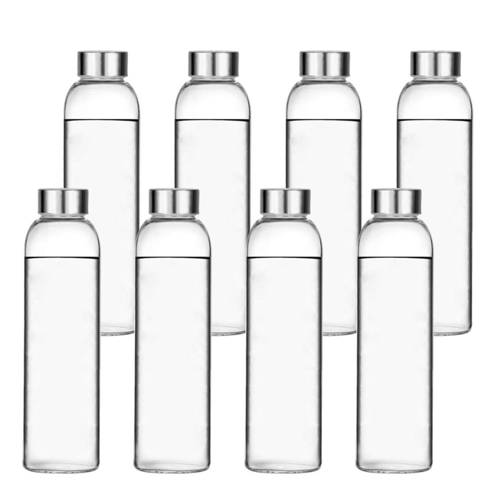 Encheng Glass Water Bottles,16oz Glass Drinking Bottle With Leakproof Stainless Steel Cap,Reusable Juice Bottles Beverage Drinkware,To Go Travel Bottles For Drink,Sauce,8Pack