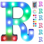 Foaky Colorful LED Letter Lights with Remote,Marquee Light Up Letters Sign for Night Light Wedding/Birthday Party Battery Powered Christmas Lamp Home Bar Decoration(R)