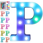 Foaky Colorful LED Letter Lights with Remote,Marquee Light Up Letters Sign for Night Light Wedding/Birthday Party Battery Powered Christmas Lamp Home Bar Decoration(P)