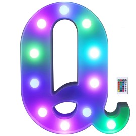 Foaky Colorful LED Letter Lights with Remote,Marquee Light Up Letters Sign for Night Light Wedding/Birthday Party Battery Powered Christmas Lamp Home Bar Decoration(Q)
