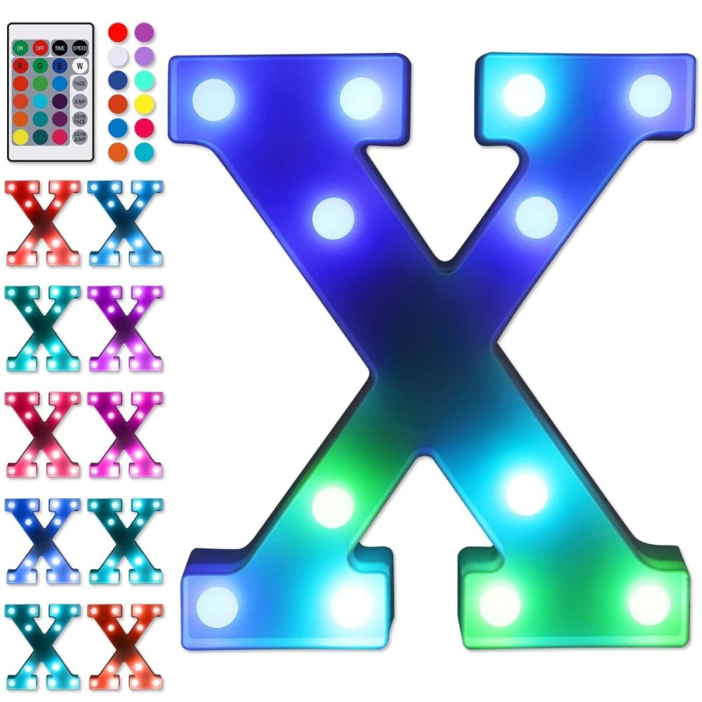 Foaky Colorful LED Letter Lights with Remote,Marquee Light Up Letters Sign for Night Light Wedding/Birthday Party Battery Powered Christmas Lamp Home Bar Decoration(X)