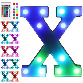 Foaky Colorful LED Letter Lights with Remote,Marquee Light Up Letters Sign for Night Light Wedding/Birthday Party Battery Powered Christmas Lamp Home Bar Decoration(X)