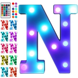 Foaky Colorful LED Letter Lights with Remote,Marquee Light Up Letters Sign for Night Light Wedding/Birthday Party Battery Powered Christmas Lamp Home Bar Decoration(N)
